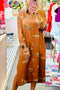 Khaki Yellow Cheetah Print Button-Up Split Shirt Dress